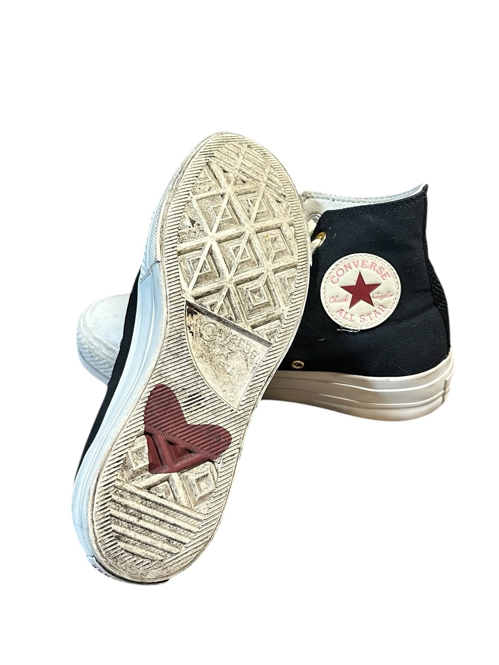 Converse Black High-Top Sneakers with Cream Laces and Pink Heart Detail - Picture 6 of 7